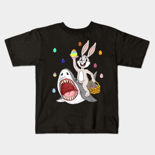 Easter Bunny Riding Shark Funny Eggs Basket Boys Girls Kids Kids T-Shirt